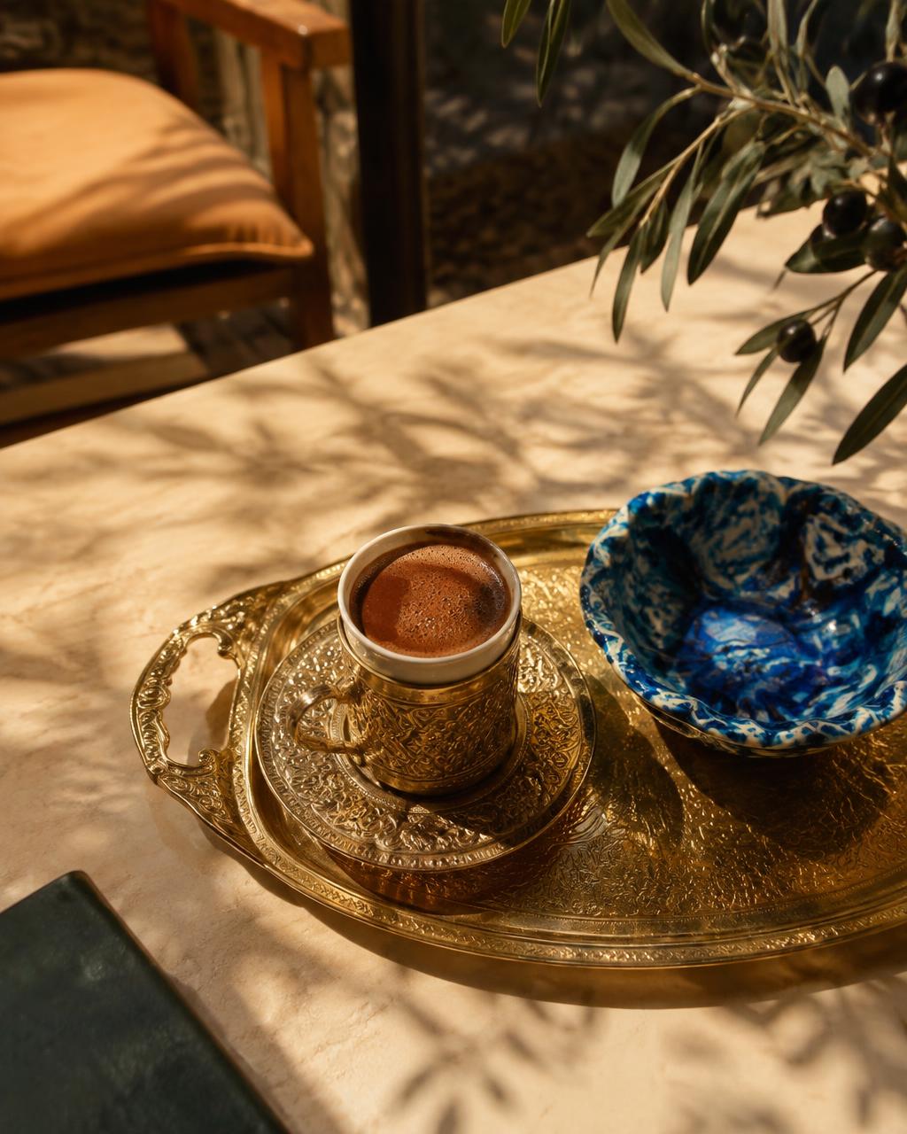 Turkish coffee on a gold tray