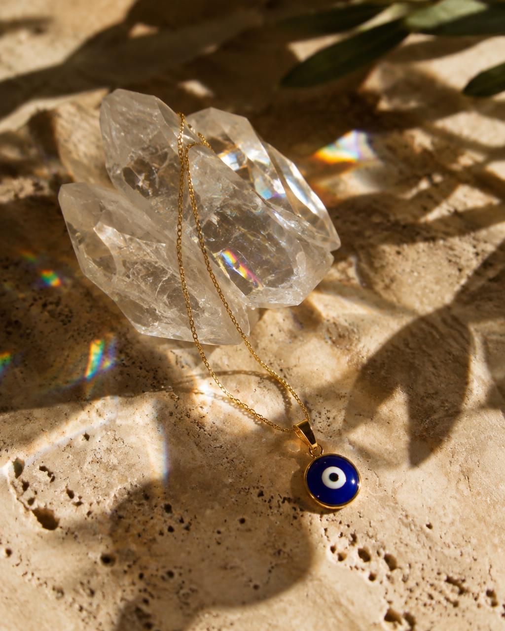 Nazar pendant on quartz crystal